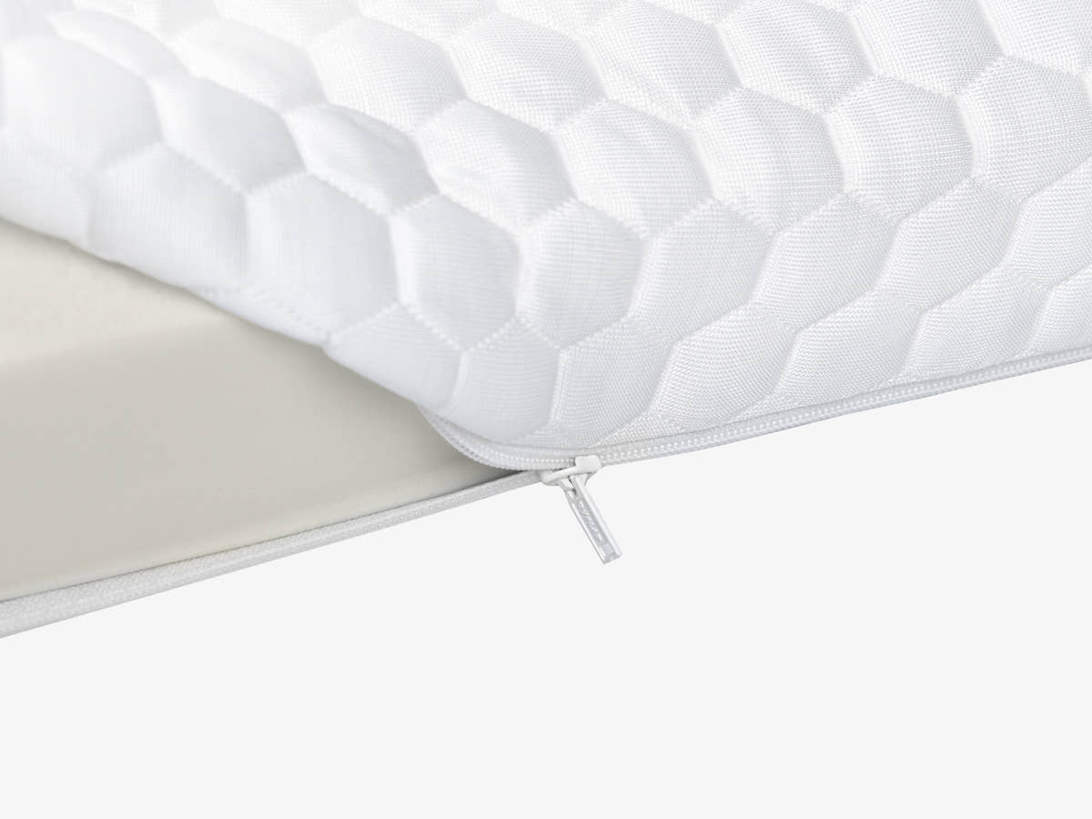 zipper close up of  Brooklyn Bedding 4-lb Memory Foam Topper