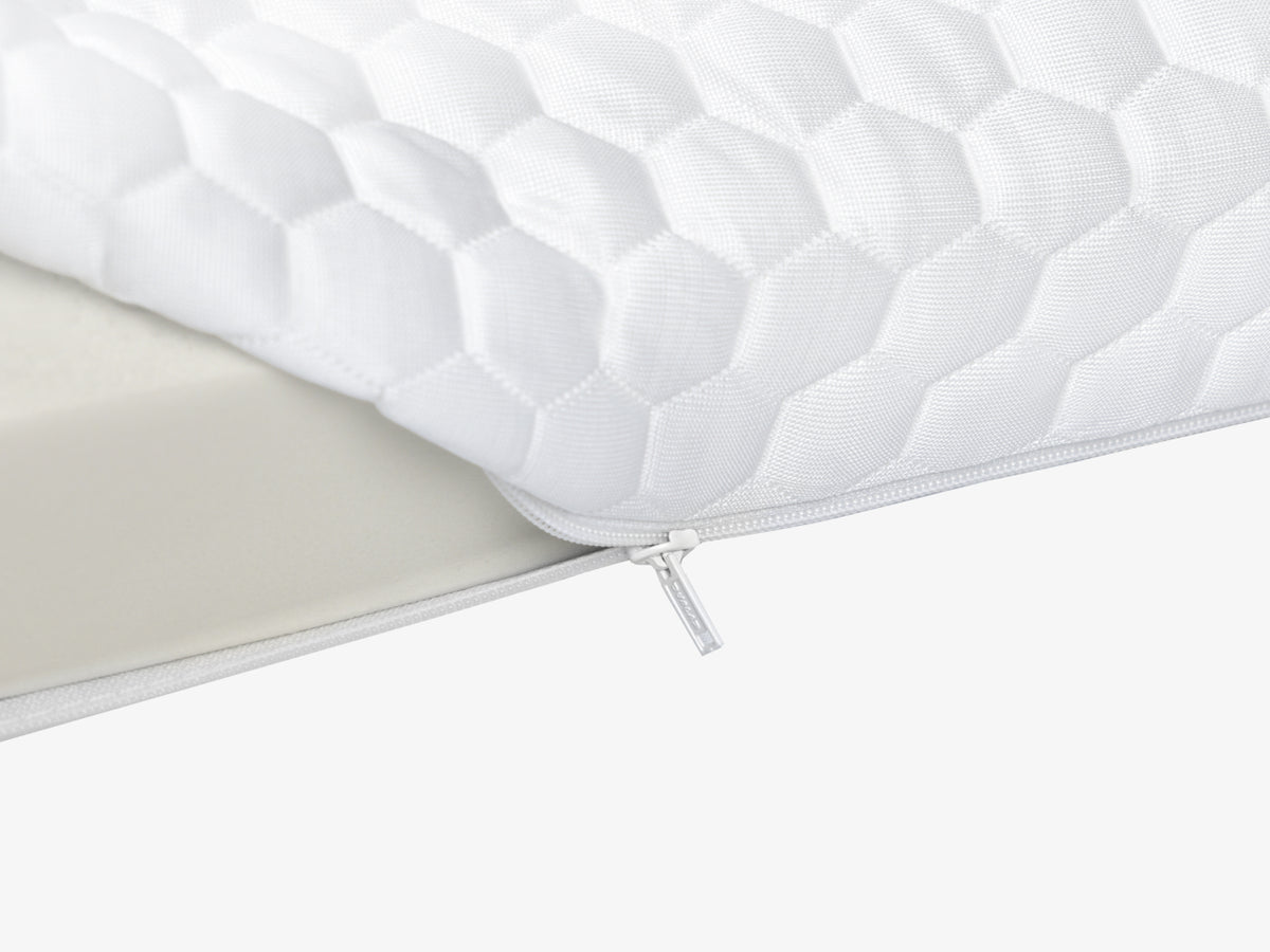 zipper close up of  Brooklyn Bedding 4-lb Memory Foam Topper