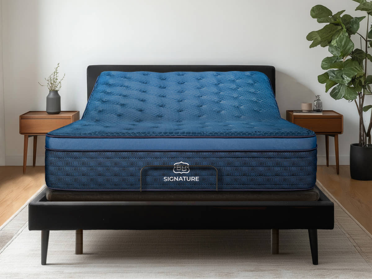 Brooklyn Bedding Ascension® Luxe Adjustable Base with a Signature Hybrid on the frame in bedroom scene