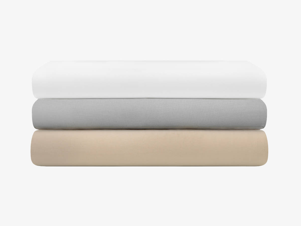 Brooklyn Bedding Deep Pocket Rayon From Bamboo Sheets with three colors folded, silver white and khaki