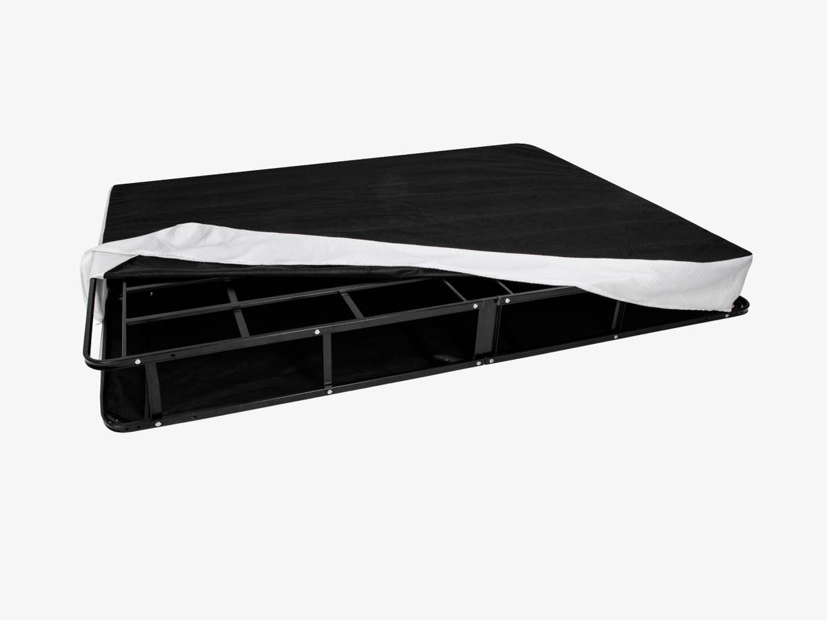 Brooklyn Bedding Ascension® Bi‑Fold Foundation angled with cover off corner