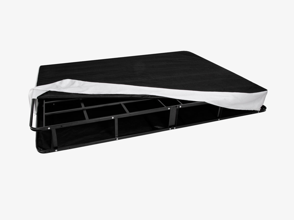 Brooklyn Bedding Ascension® Bi‑Fold Foundation angled with cover off corner