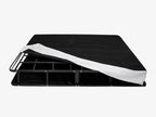 Brooklyn Bedding Ascension® Bi‑Fold Foundation with cover off corner showing metal