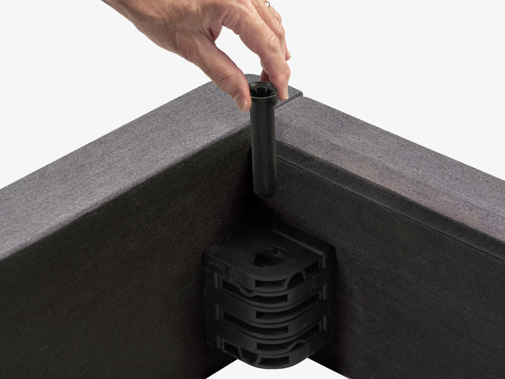 Brooklyn Bedding The Low Profile Foundation close up of pin dropping into frame.