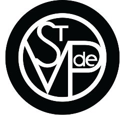 Circular logo with 'STV de' text inside a black border