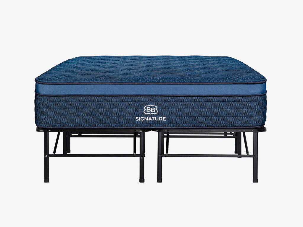 Brooklyn Bedding High Rise Platform with Signature Hybrid mattress on it, front view