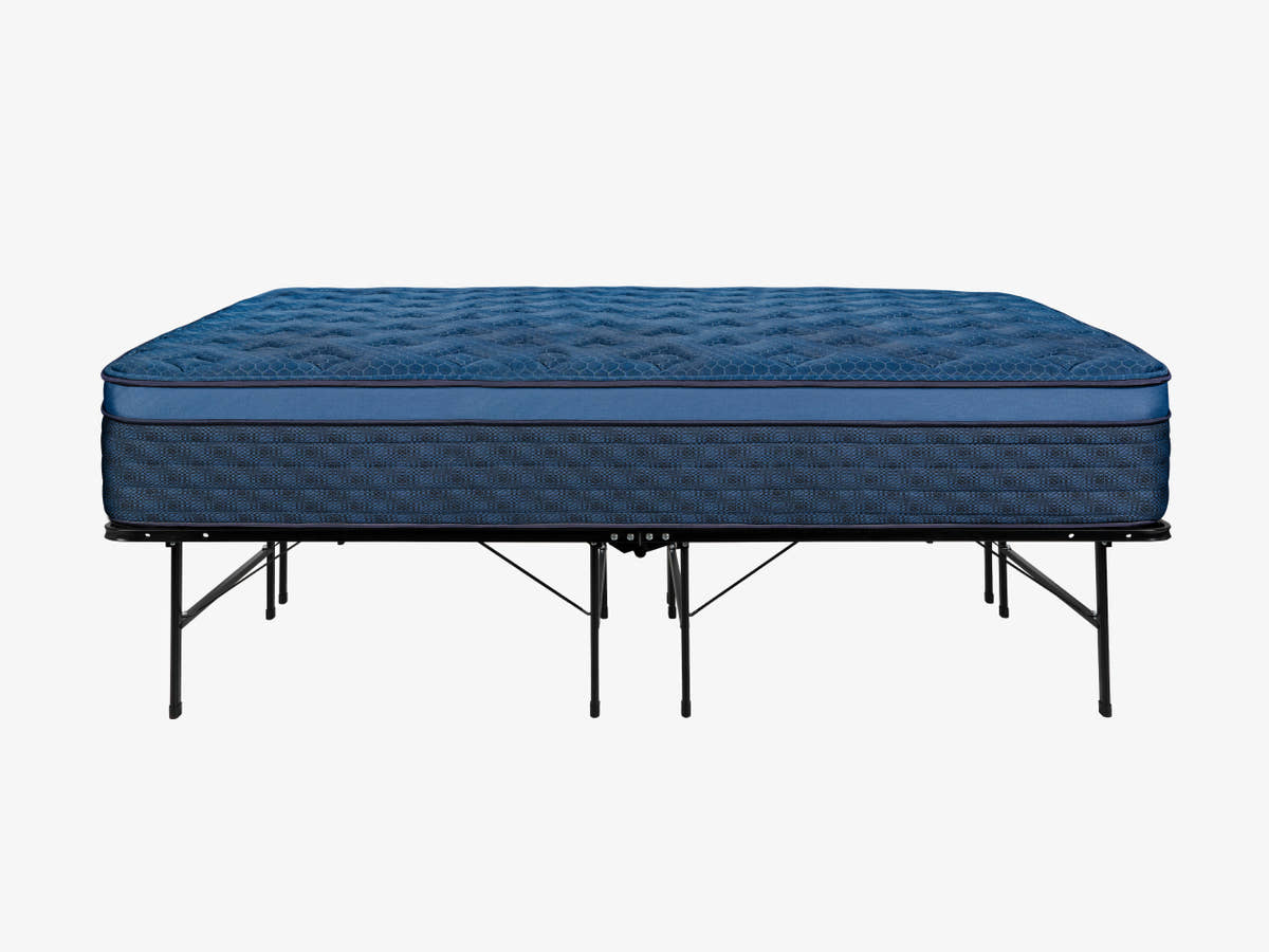 Brooklyn Bedding High Rise Platform with Signature Hybrid mattress on it, side view