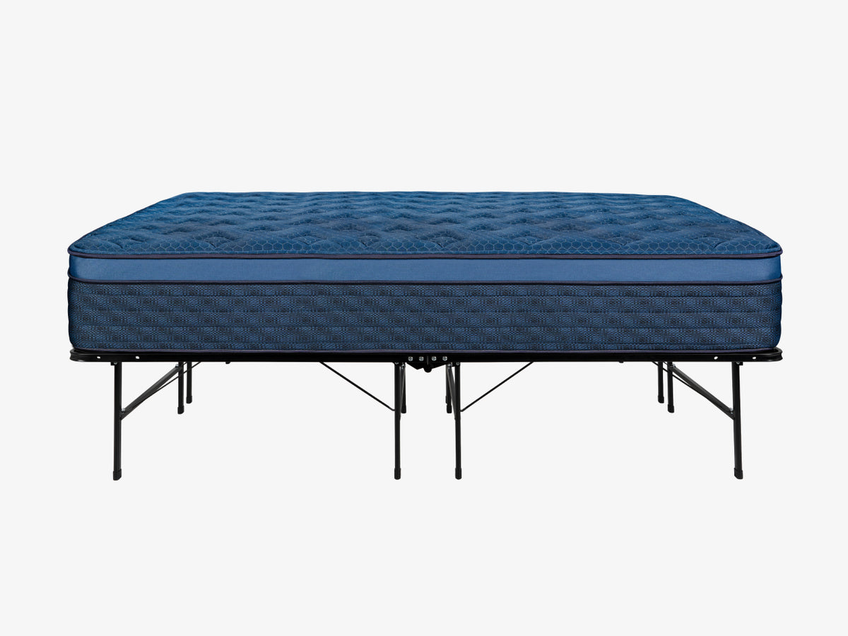 Brooklyn Bedding High Rise Platform with Signature Hybrid mattress on it, side view