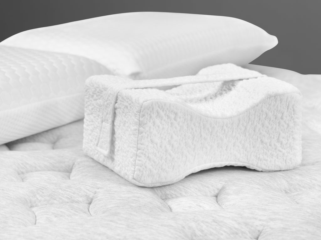 Brooklyn Bedding Knee Pillow with bed and foam pillows