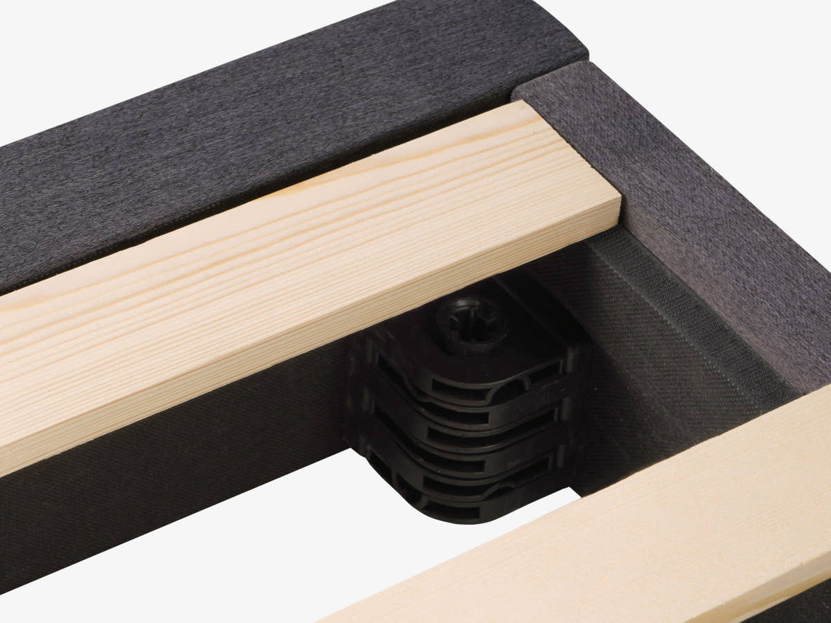 Brooklyn Bedding The Low Profile Foundation of corner with wood slats
