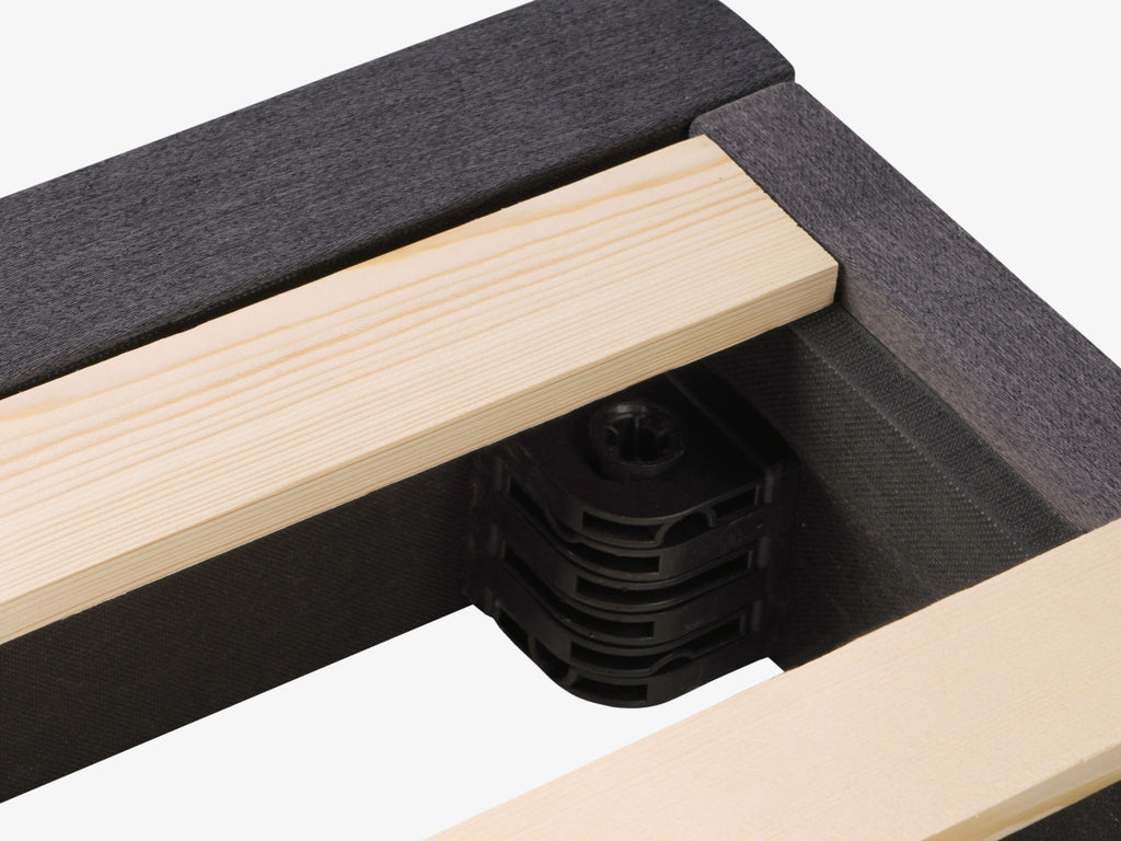 Brooklyn Bedding The Low Profile Foundation of corner with wood slats