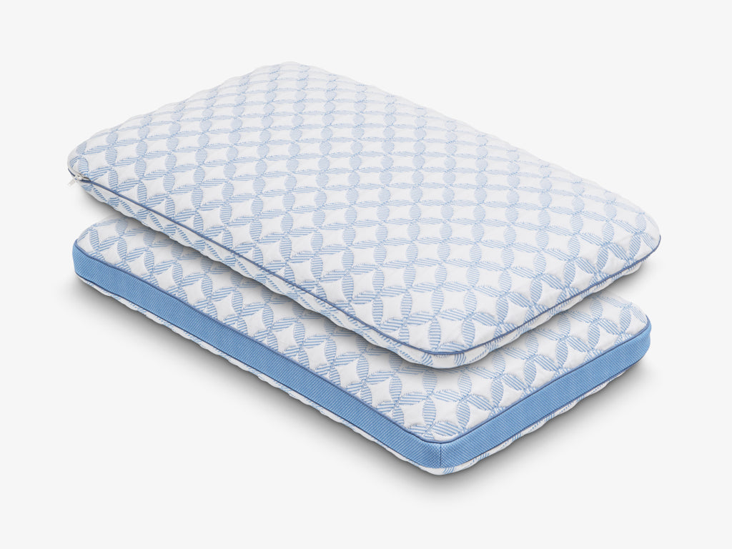 Brooklyn Bedding Luxury Cooling Gel Memory Foam Pillows stacked low profile and high profile