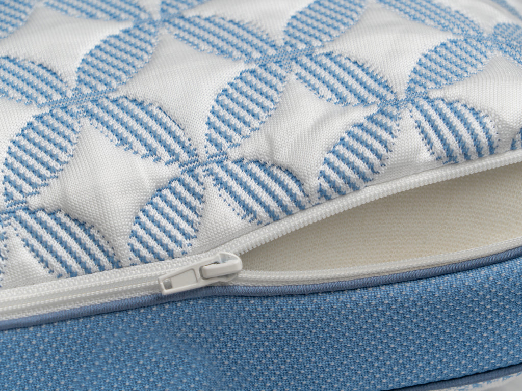 zipper close up of Brooklyn Bedding Luxury Cooling Gel Memory Foam Pillow
