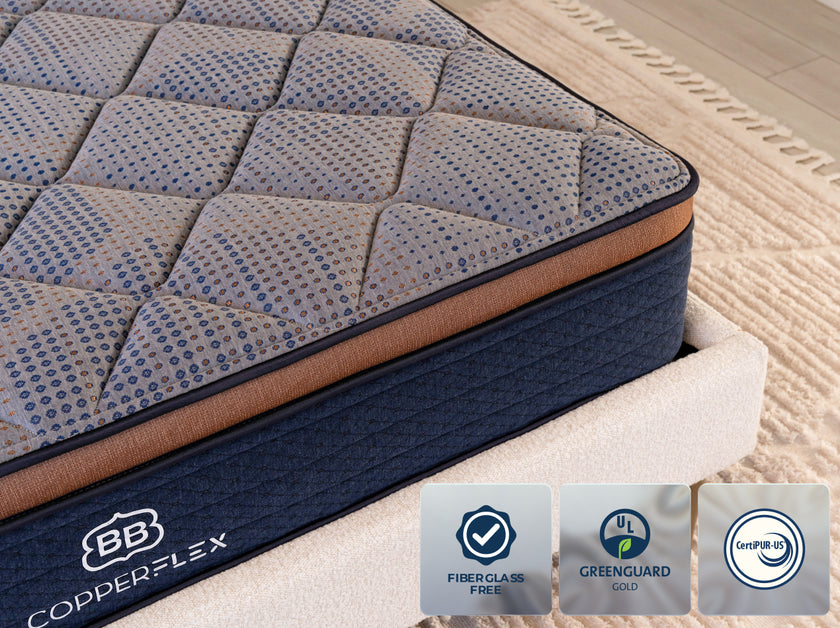 CopperFlex mattress with certification badges