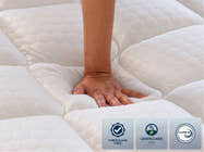 hand press with  Brooklyn Bedding CopperFlex Pro, badges include " fiberglass free" "Greenguard gold" "certipur-us"
