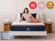  Brooklyn Bedding CopperFlex Pro Lifestyle scene with "New and Improved design" badge, other badges include "rolling stone recommended" "Oprah Daily Sleep O-wards" "CNN Underscored as seen on" 