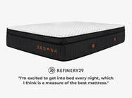 Sedona Elite mattress angled on a light gray background with a Refinery29 quote below.