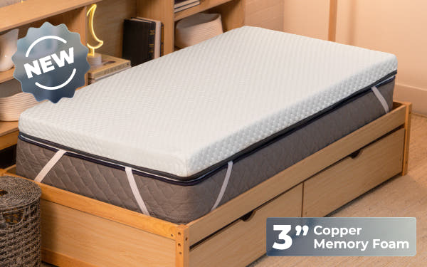 Brooklyn Bedding CopperFlex® 301 Mattress Topper lifestyle bedroom scene with badge 