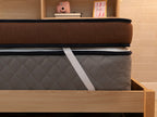 Side view of the CopperFlex 401 Mattress Topper secured to a mattress with an elastic corner strap.