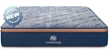  Lifestyle scene with Brooklyn Bedding CopperFlex mattress, badges
