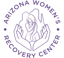 Logo of Arizona Women's Recovery Center with hands holding a woman silhouette.