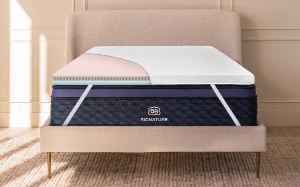  Brooklyn Bedding Microcoil Mattress Topper on mattress in bedroom scene
