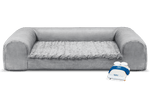Brooklyn Bedding pet bed with small mattress-shaped squeak toys beside it.