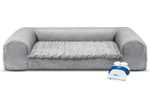Brooklyn Bedding pet bed with small mattress-shaped squeak toys beside it.